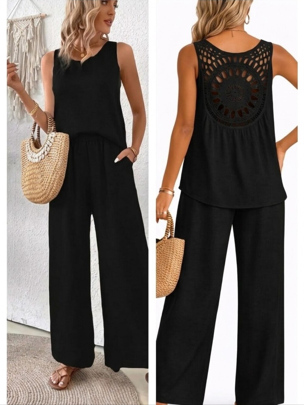 Women’s Crochet-Back Tank 2 Piece Set